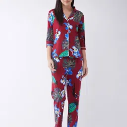 Miss Chase Maroon Printed Shirt With Pyjamas-image-45