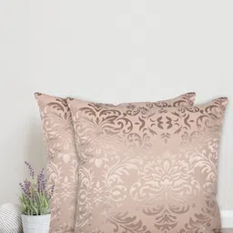 Home Peach-Coloured & Gold-Toned Set of 2 Ethnic Motifs Square Cotton Cushion Covers-16