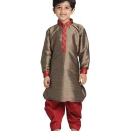 VASTRAMAY Kids Bronze & Maroon Kurta Set-image-54