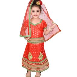 Ahhaaaa Kids Red Embroidered Choli, Lehenga with Dupatta-image-22