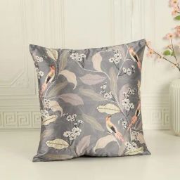 India Circus Grey Silk Bird Land Paradise Cushion Cover-picture-15