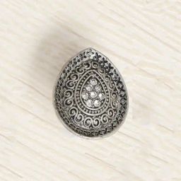 Oomph Oxidized Silver Stones & Pearls Teardrop Ethnic Cocktail Ring-23