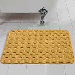 Saral Home YANO Geometric Gold Cotton Antiskid Bath Mat-53