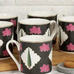 India Circus Multicolor Ceramic 10 cm Coffe Mug (0.22 L) - Set of 6-22