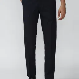 Peter England Navy Slim Fit Checks Trousers-picture-40