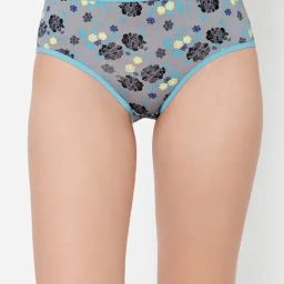 Clovia Grey & Black Floral Print Hipster Panty-image-1