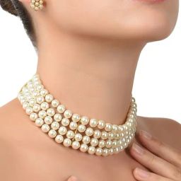 Zaveri Pearls Gold Tone Ethnic Multistrand Pearls Choker Necklace & Earring Set-ZPFK10145-39