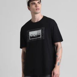 Jack & Jones Jet Black Cotton Boxy Fit Printed T-Shirt-image-54