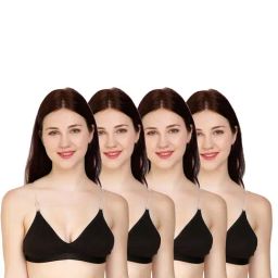 AROUSY Black Cotton Backless Bra - Pack Of 4-picture-36
