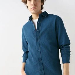 Bewakoof Navy Cotton Regular Fit Self Pattern Shirt-picture-18