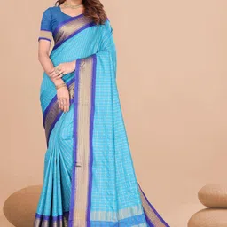 VS MALL women Checked Zari Silk Cotton Saree-image-61