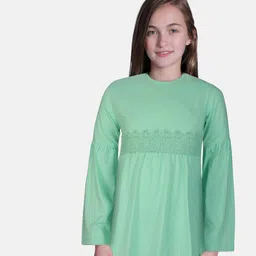 Gini and Jony Sea Green Solid Round Neck Embroidered Top-image-30