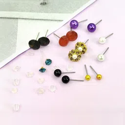 Honbon Women Pack Of 36 Multi Casual Artificial Stones and Beads Studs Earrings-picture-45
