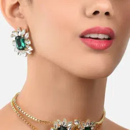Zaveri Pearls Green White Crystal Shine Stones Party Bling Choker Necklace & Earring Set-ZPFK10018-image-63