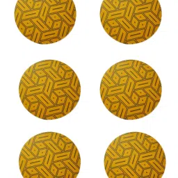 Crayton Yellow Wooden Abstract Printed Round Coasters with Holder - Set of 6 image 2