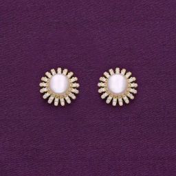 Kai Jewel Sterling Silver Gold Classic Pearls and Zircon Studded Pearl Earrings for Women-image-1