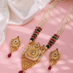 Panash Gold Plated Stone Studded & Beaded Jewellery Set-29