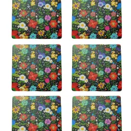 Crayton Multicolor Wooden Floral Printed Square Coasters with Holder - Set of 6 image 2
