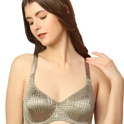 Triumph Green Self Design Under-Wired Full Coverage Minimizer Bra image 1