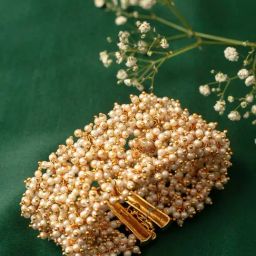 Zaveri Pearls Antique Gold Tone Multistrand Clustered Pearls Ethnic Bracelet-ZPFK10113-7