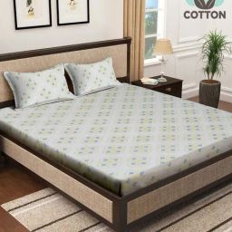 Klotthe White & Yellow 400 TC Cotton Double Elastic Bedsheet with 2 Pillow Covers-image-41