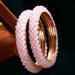 Priyaasi Pink Beaded Gold-Plated Bangle - Set of 2 image 1