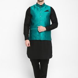 Hangup Men Black Solid Kurta with Patiala & Waistcoat-25