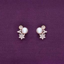 Kai Jewel Sterling Silver Floral Studded Pearl Stud Rose Gold Earrings for Women-image-27