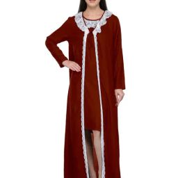 PATRORNA Maroon Lace Nighty With Robe-image-62