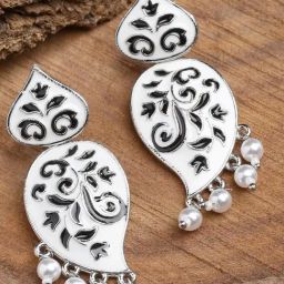 Karatcart Silver Tone White and Black Meena Drop Earrings for Women-10