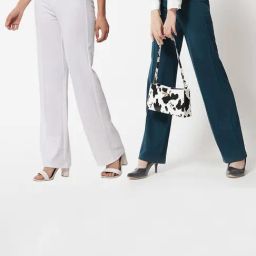 Kotty White & Teal Solid High rise Trousers (Pack Of 2)-image-87