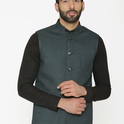 Wintage Men Charcoal Grey Solid Nehru Jacket-3
