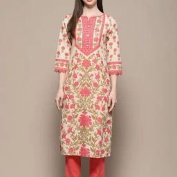 Biba Beige Cotton Floral Print Straight Kurta-image-41