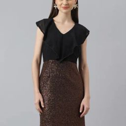 Latin Quarters Copper & Black Embellished A Line Dress-image-1