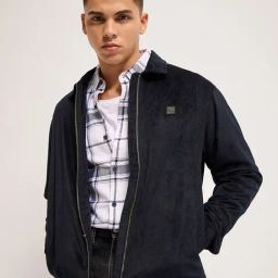 The Bear House Black Polyester Regular Fit Textured Casual Jacket-picture-6
