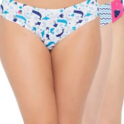 Clovia Blue & Pink Cotton Printed Thong - Pack Of 3-42