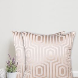 Home Cream-Coloured & Gold-Toned Set of 2 Geometric Square Cushion Covers-74