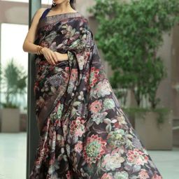 Libas Black Printed Saree With Unstitched Blouse Piece-11