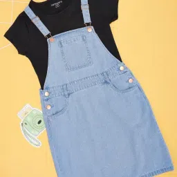 Pantaloons Junior Girls Blue Cotton Solid Dungaree-image-45