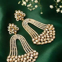 Zaveri Pearls Antique Gold Tone Austrian Diamonds & Kundan Fusion Wear Drop Earrings-ZPFK10152-0