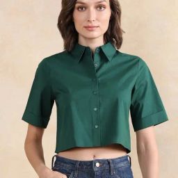 RAREISM Green Cotton Blend Solid Short Sleeves Shirt-image-60