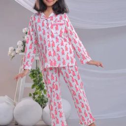 Misbis Girls Pink Comfort Fit Printed Nightsuit-image-90
