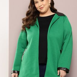 Qurvii+ Plus Size Front-Open Longline Fleece Trench Coat image 1