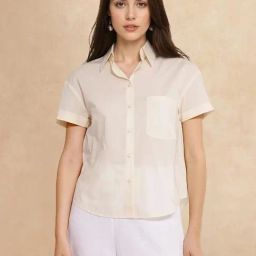 RAREISM Beige Cotton Blend Printed Short Sleeves Shirt-image-33