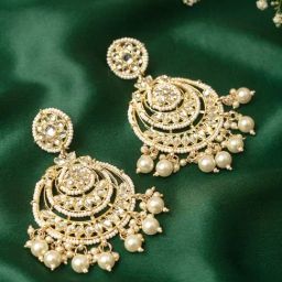 Zaveri Pearls Gold Tone Kundan & Pearls Wedding Collection Chand Bali Earrings-ZPFK10158-22