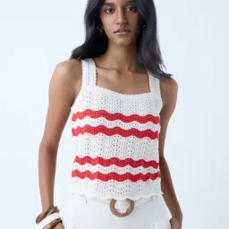 LOV by Westside White Knit-Textured Cotton-Blend Top-picture-4
