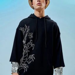 Bewakoof Black Loose Fit Graphic Print Hooded Sweatshirt-picture-37