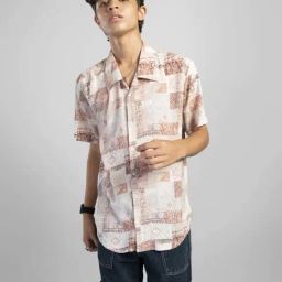 TeenTrums Kids Brown & White Cotton Printed Shirt-image-50