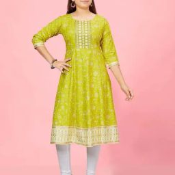 Aarika Kids Lime Green Cotton Embroidered Kurti-image-66