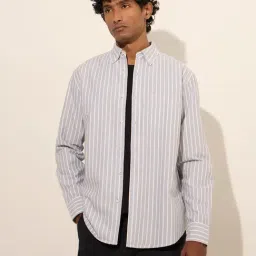 WES Casuals by Westside Grey Striped Relaxed-Fit Cotton Shirt-image-19
